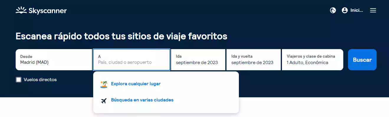 Foto del buscador de skyscanner.