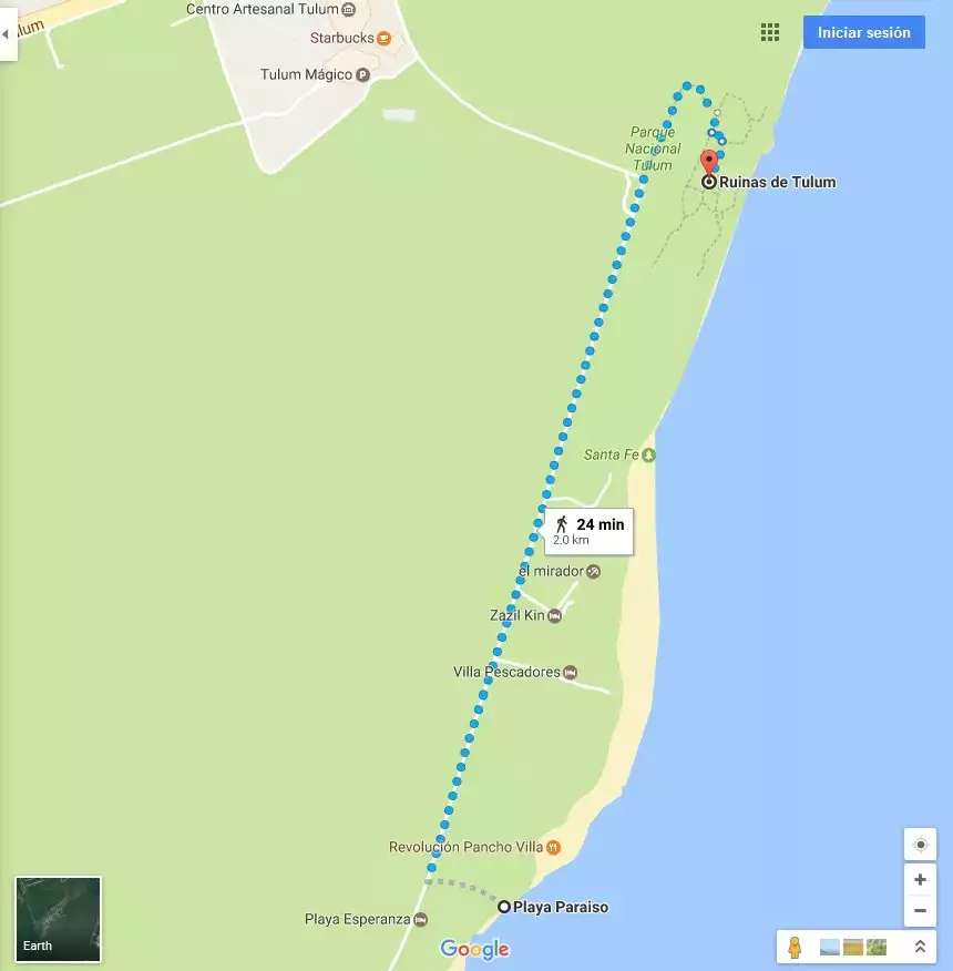 Camino desde las Ruinas de Tulum a Playa Paraiso.